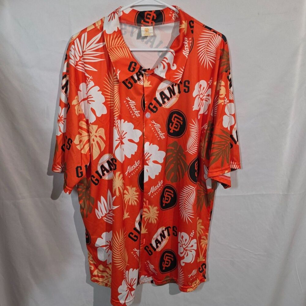 San Francisco Giants Alaska Airlines Hawaiian Shirt Orange Allover Print XL